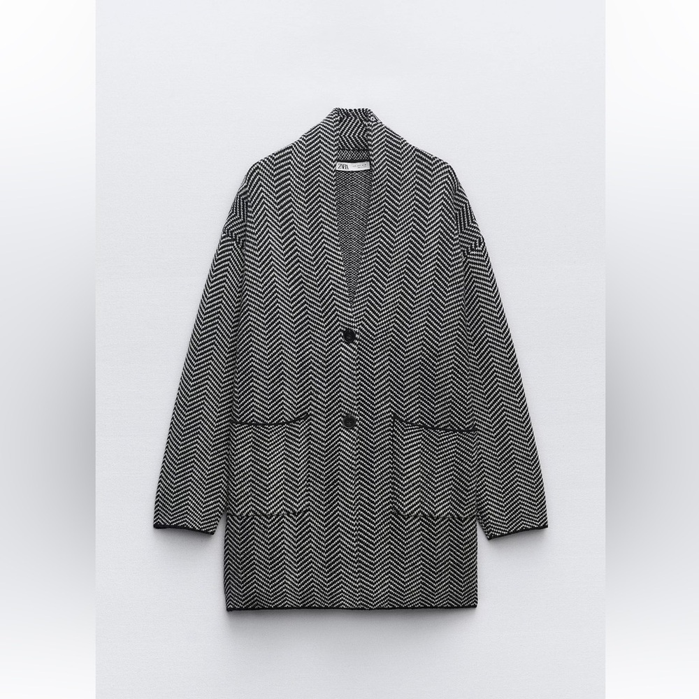 Zara Black and White Chevron Coat
